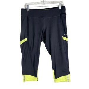 Champion Duo Dry Womens XL Grey Neon Yellow Capri Leggings Back Zip Pocket P9996